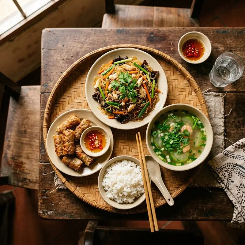 Mâm cơm Miến xào cua