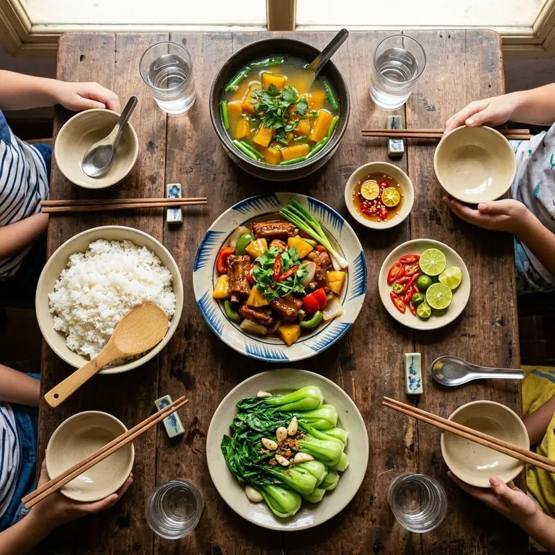 Mâm cơm Sườn xào chua ngọt canh khoai mỡ