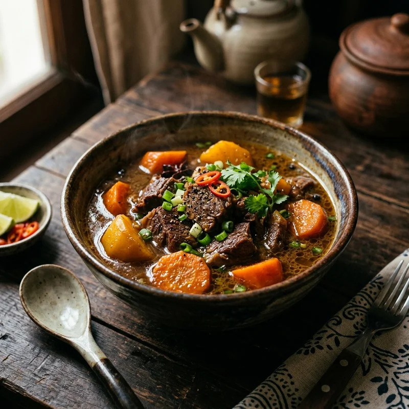 Mâm cơm Bò hầm khoai tây cà rốt mồng tơi luộc