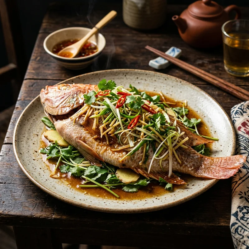 Mâm cơm Cá diêu hồng hấp hành canh chua thịt bằm