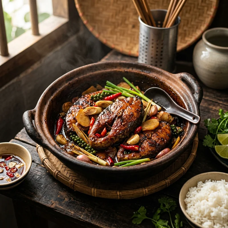 Mâm cơm Cá thu kho riềng canh rau dền