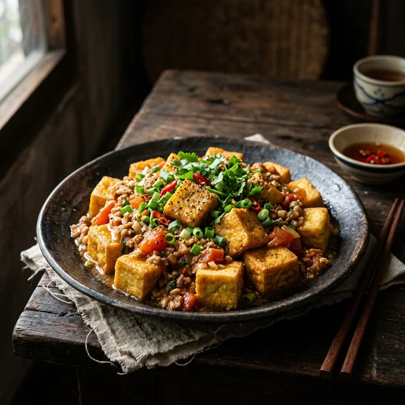 Mâm cơm Đậu phụ sốt thịt băm súp gà ngô