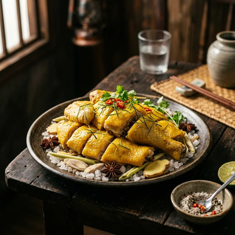 Mâm cơm Gà hấp muối sả canh cải thìa