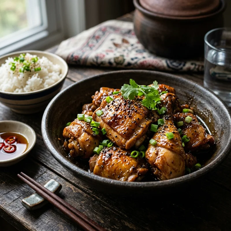 Mâm cơm Gà rim tiêu canh cua rau đay