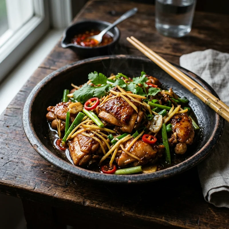 Mâm cơm Gà xào gừng canh rau ngót thịt băm